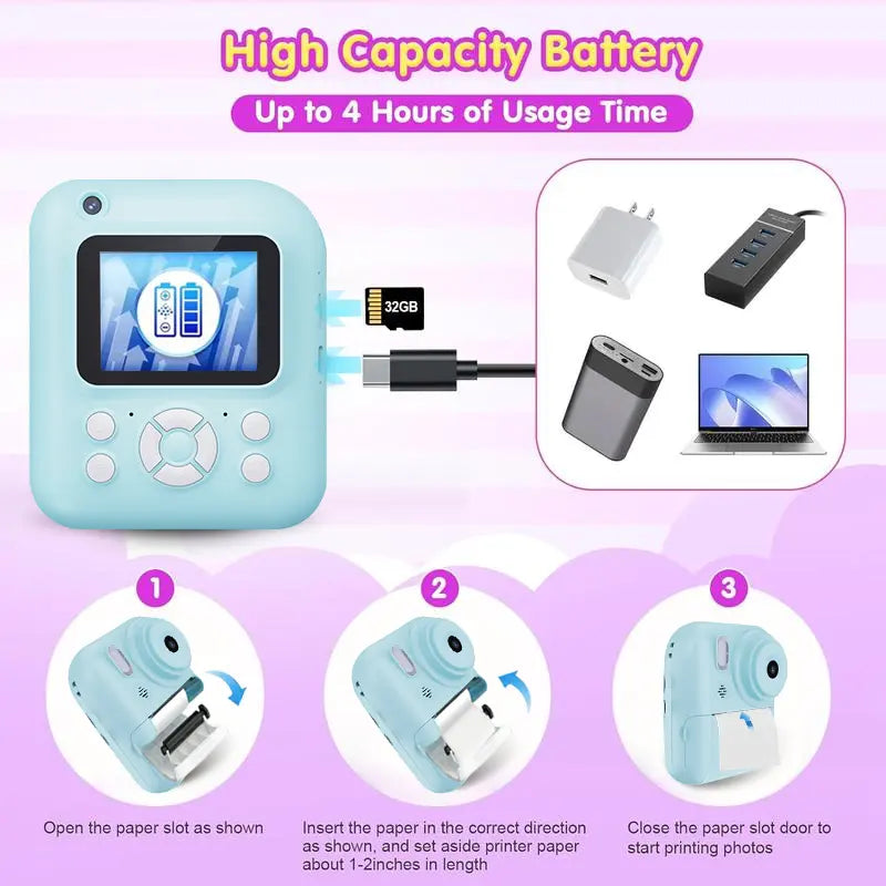 5-in-1 DIY Instant Camera – Print Photos, Record Video, Play Music & Games, Portable Fun Device