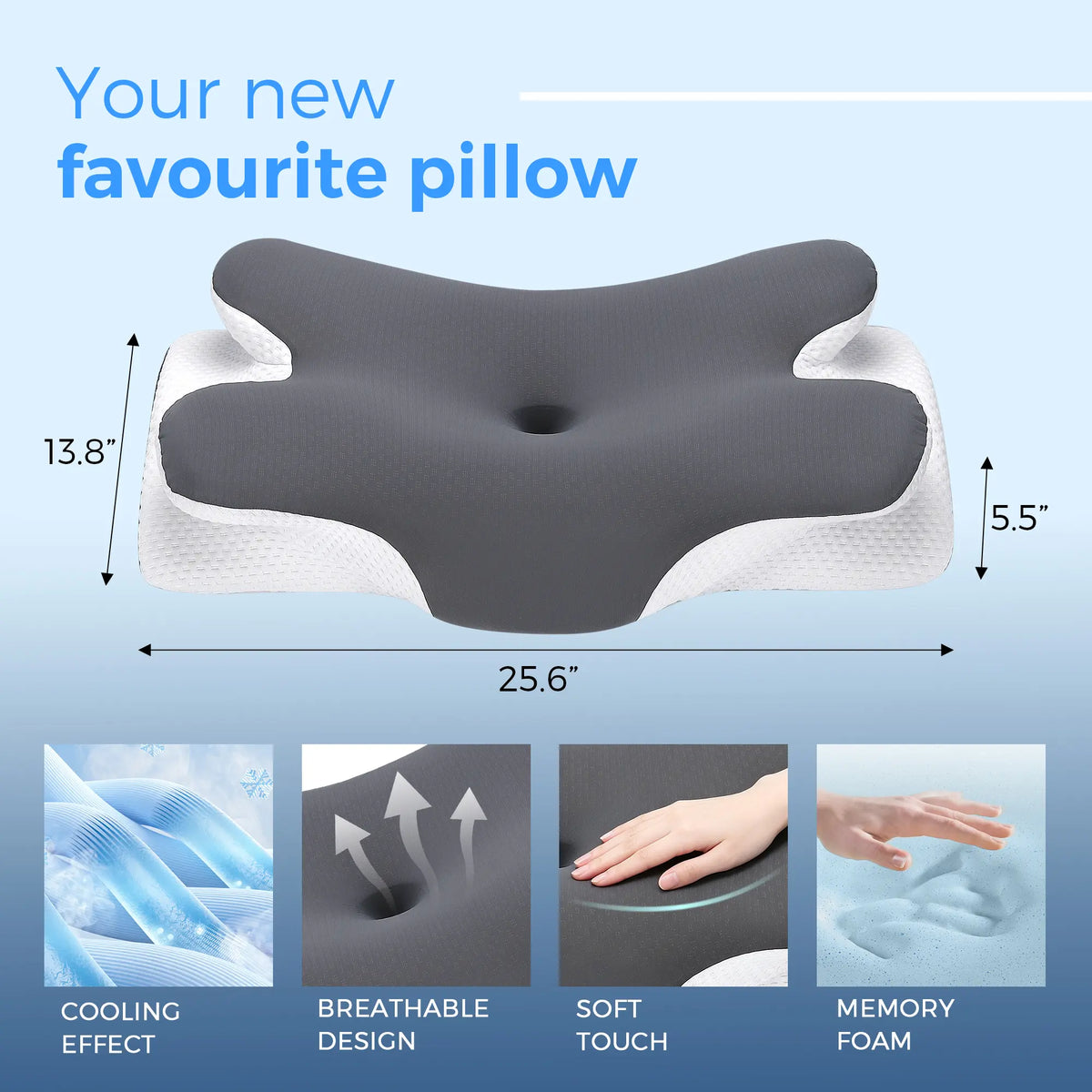 Premium Cooling Memory Foam Pillow – Ergonomic Neck Support Pillow Designed for All Sleep Positions
