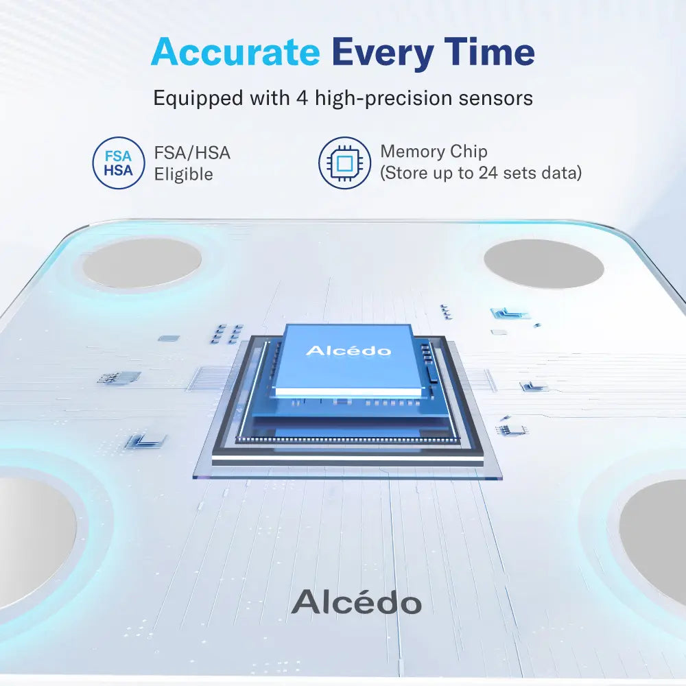 Alcedo Bluetooth Smart Scale – Digital Weight Scale with Body Fat & BMI Tracking, 7-Color Glowing Display and App-Based Body Composition Analysis