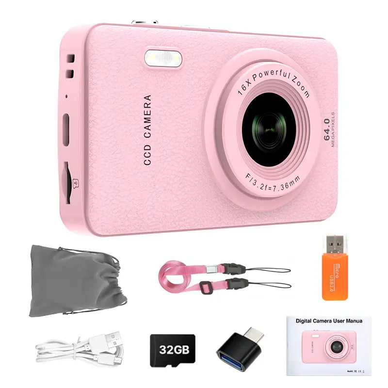 Portable 1080P Digital Camera, Auto Focus, 16X Zoom, 32GB SD – Beginner Friendly Camera