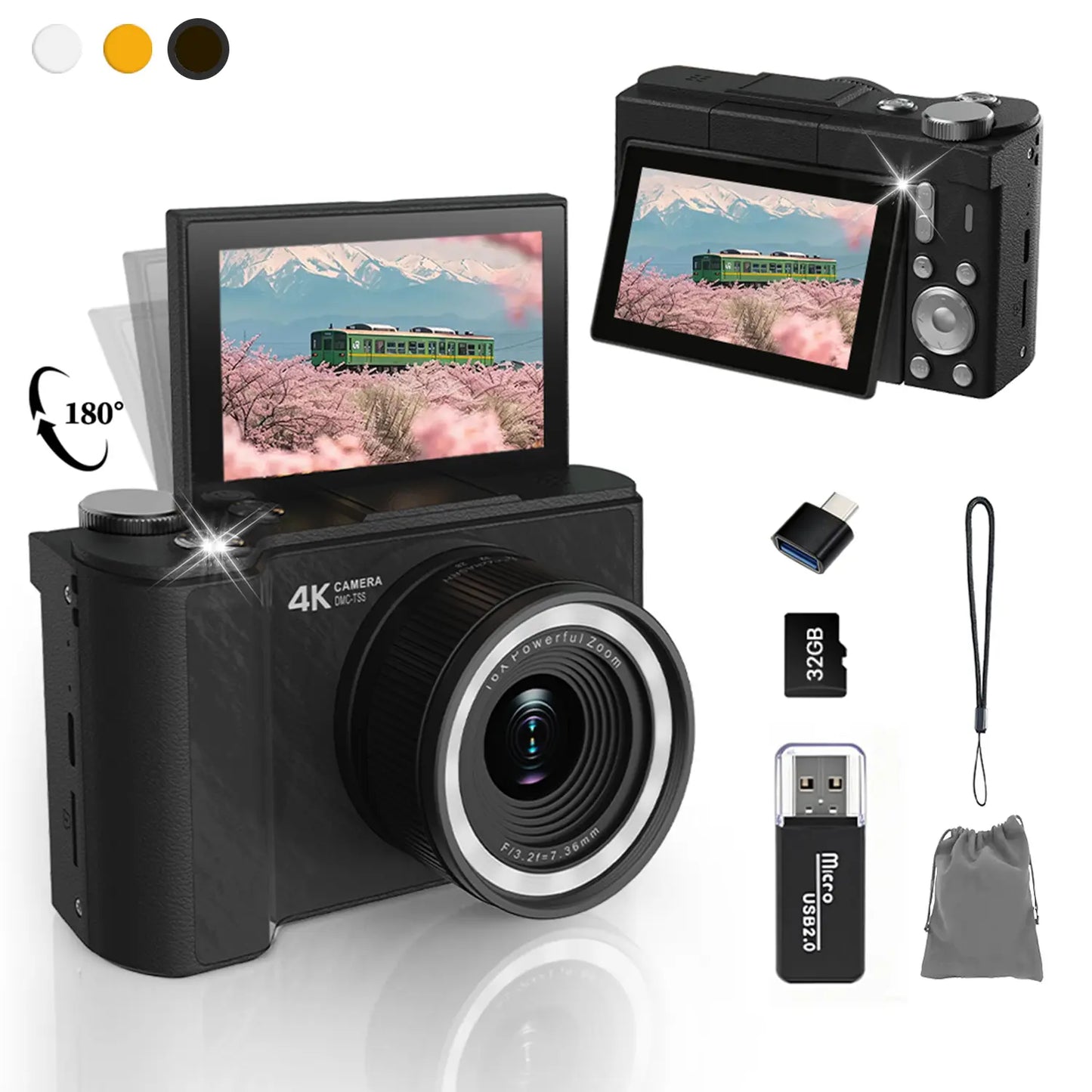 Foldable Vlogging Camera, 32GB SD, Self Timer & Wrist Strap – Portable Gift for Teens