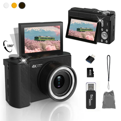 Foldable Vlogging Camera, 32GB SD, Self Timer & Wrist Strap – Portable Gift for Teens