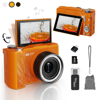 Foldable Vlogging Camera, 32GB SD, Self Timer & Wrist Strap – Portable Gift for Teens
