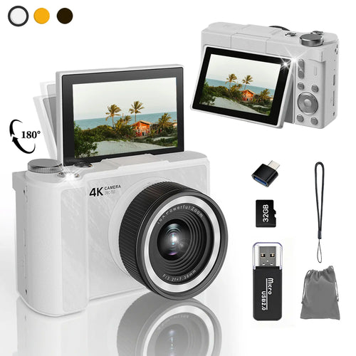 Foldable Vlogging Camera, 32GB SD, Self Timer & Wrist Strap – Portable Gift for Teens