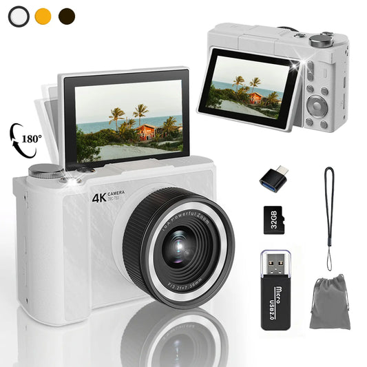 Foldable Vlogging Camera, 32GB SD, Self Timer & Wrist Strap – Portable Gift for Teens