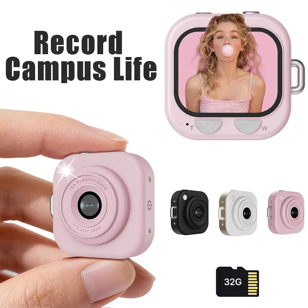 Mini Pocket Vlog Camera, 1080P, Y2K Design, 32GB SD & Key Clip – Portable Teens Camera