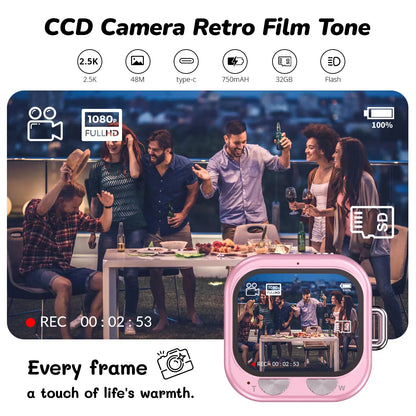 Mini Pocket Vlog Camera, 1080P, Y2K Design, 32GB SD & Key Clip – Portable Teens Camera