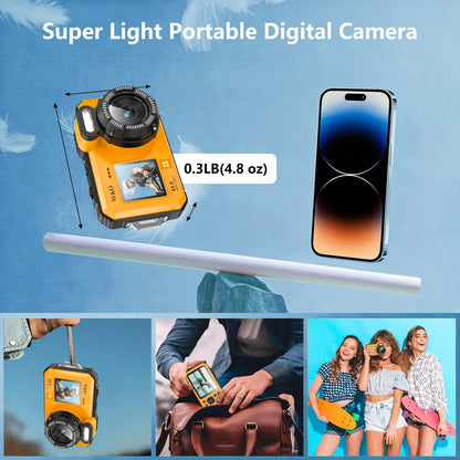 4K Underwater Camera, 64MP Dual-Screen, Waterproof, Autofocus, 32GB SD, 18X Zoom for Snorkeling