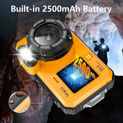 4K Underwater Camera, 64MP Dual-Screen, Waterproof, Autofocus, 32GB SD, 18X Zoom for Snorkeling