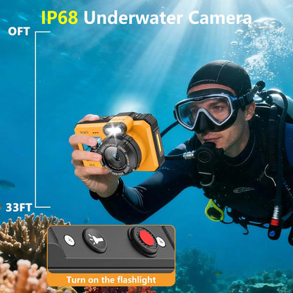 4K Underwater Camera, 64MP Dual-Screen, Waterproof, Autofocus, 32GB SD, 18X Zoom for Snorkeling