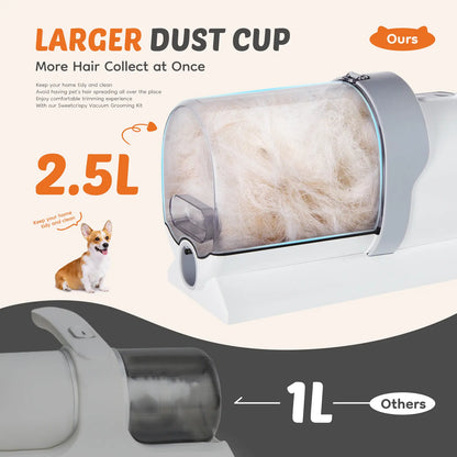 Pet Grooming Vacuum Kit with Cordless Clippers – Low Noise Dog & Cat Grooming System, 5-in-1 Grooming Tools for Home Pet Hair Care
