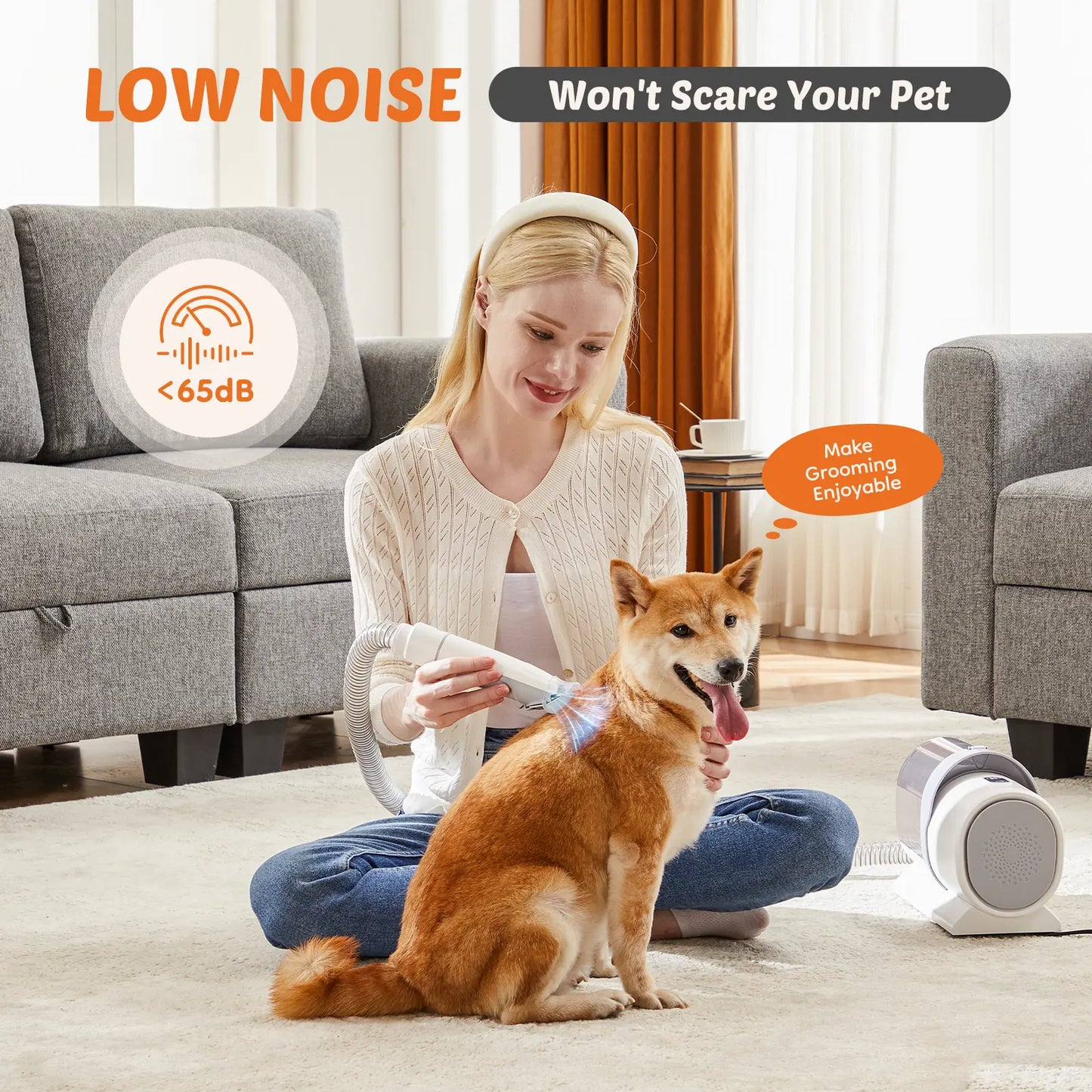 Pet Grooming Vacuum Kit with Cordless Clippers – Low Noise Dog & Cat Grooming System, 5-in-1 Grooming Tools for Home Pet Hair Care
