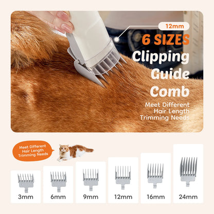 Pet Grooming Vacuum Kit with Cordless Clippers – Low Noise Dog & Cat Grooming System, 5-in-1 Grooming Tools for Home Pet Hair Care