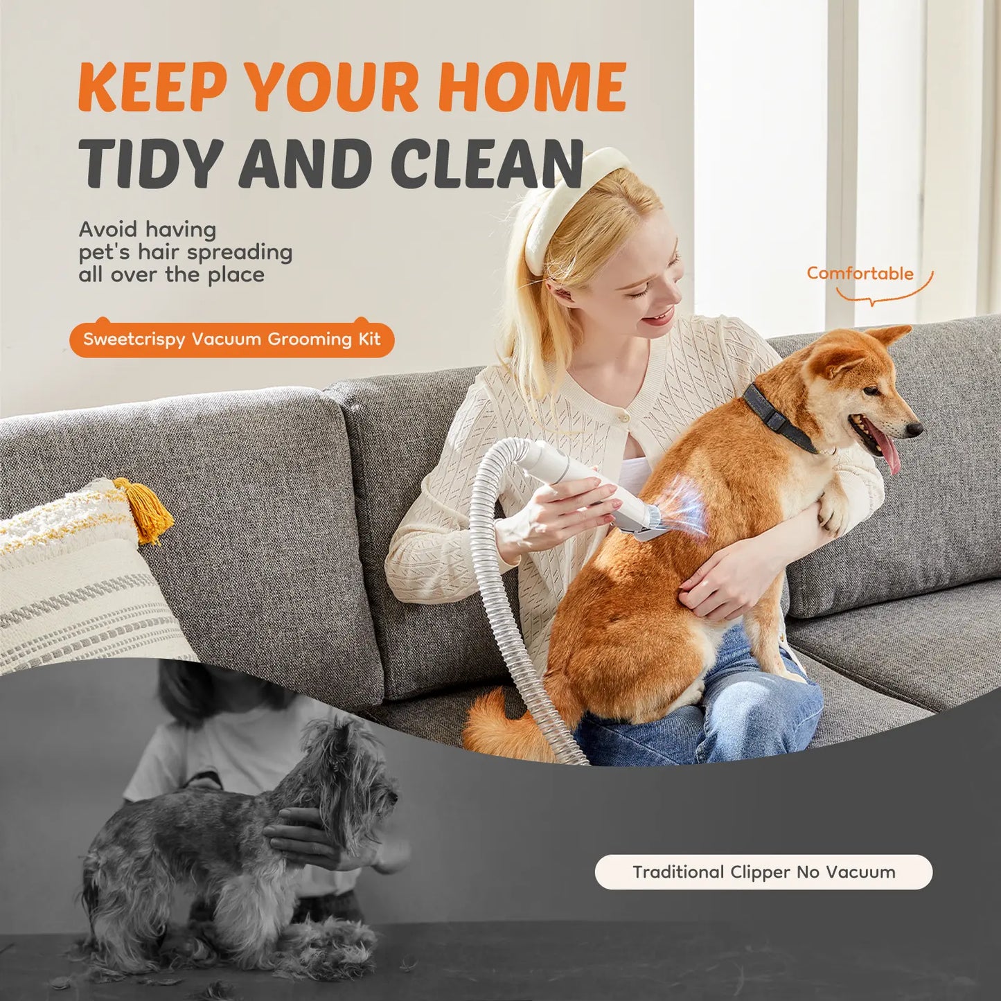 Pet Grooming Vacuum Kit with Cordless Clippers – Low Noise Dog & Cat Grooming System, 5-in-1 Grooming Tools for Home Pet Hair Care