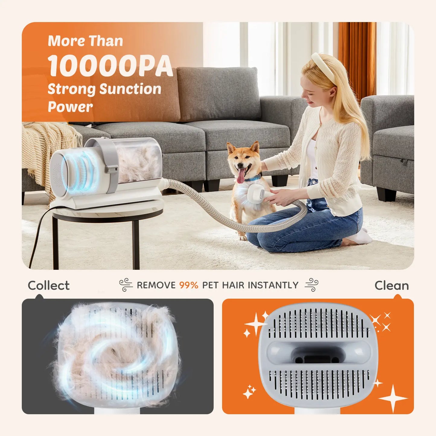 Pet Grooming Vacuum Kit with Cordless Clippers – Low Noise Dog & Cat Grooming System, 5-in-1 Grooming Tools for Home Pet Hair Care