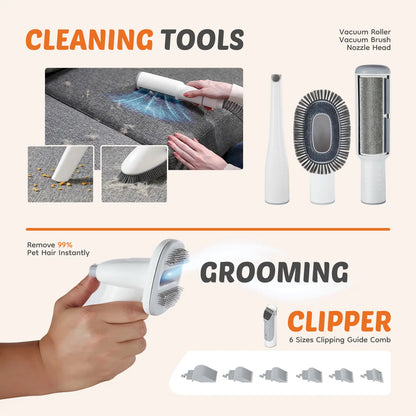 Pet Grooming Vacuum Kit with Cordless Clippers – Low Noise Dog & Cat Grooming System, 5-in-1 Grooming Tools for Home Pet Hair Care