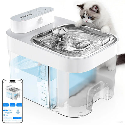 HAPAW Smart Cat Water Fountain – Wi-Fi App Control Automatic Pet Feeder with 5000mAh Rechargeable Battery, Filter-Free Fresh Water System