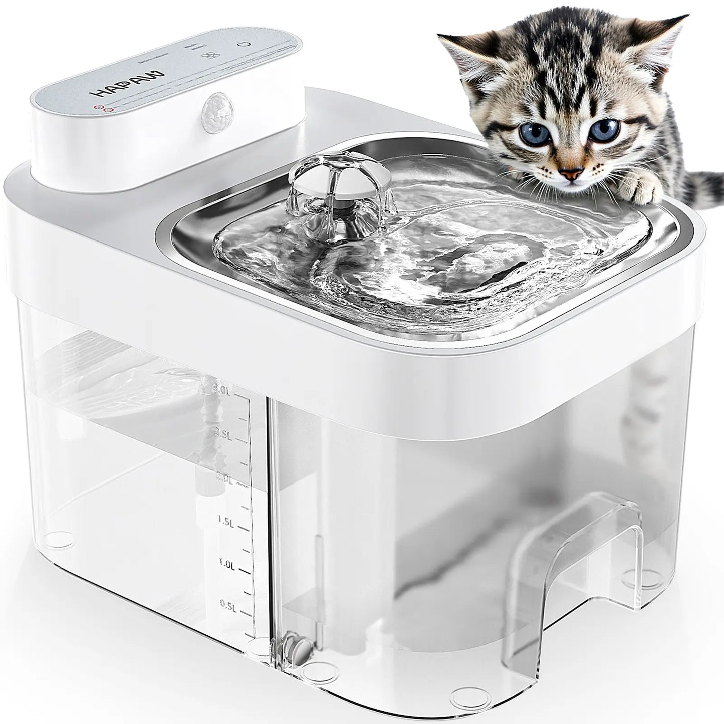HAPAW Smart Cat Water Fountain – Wi-Fi App Control Automatic Pet Feeder with 5000mAh Rechargeable Battery, Filter-Free Fresh Water System