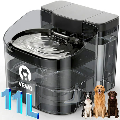 VEWO Large Dog Water Fountain – 11L No-Spill Pet Water Dispenser with Deep Bowl, Quiet BPA-Free Design for Large Breeds and Multiple Pets