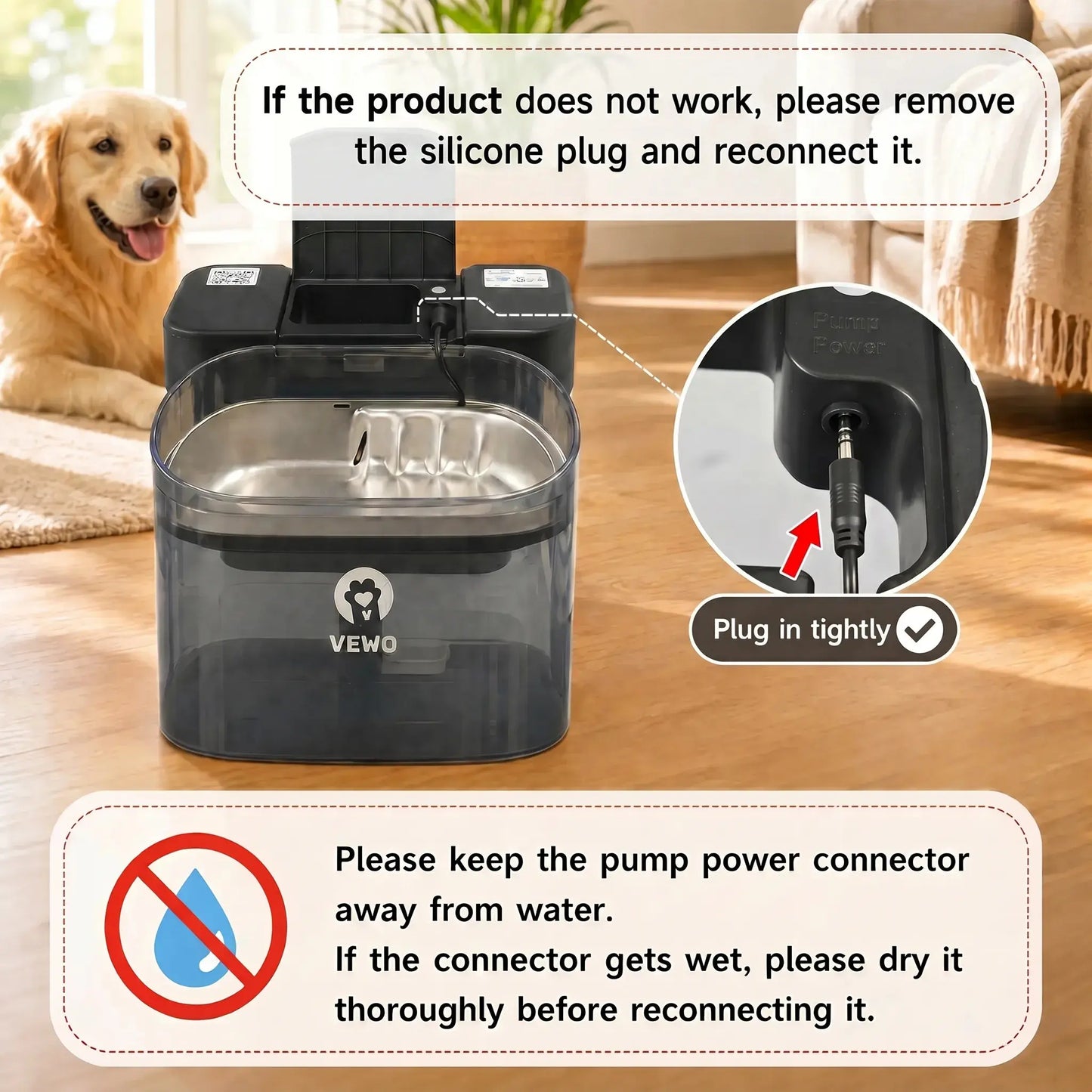 VEWO Large Dog Water Fountain – 11L No-Spill Pet Water Dispenser with Deep Bowl, Quiet BPA-Free Design for Large Breeds and Multiple Pets