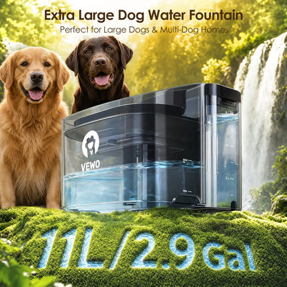 VEWO Large Dog Water Fountain – 11L No-Spill Pet Water Dispenser with Deep Bowl, Quiet BPA-Free Design for Large Breeds and Multiple Pets