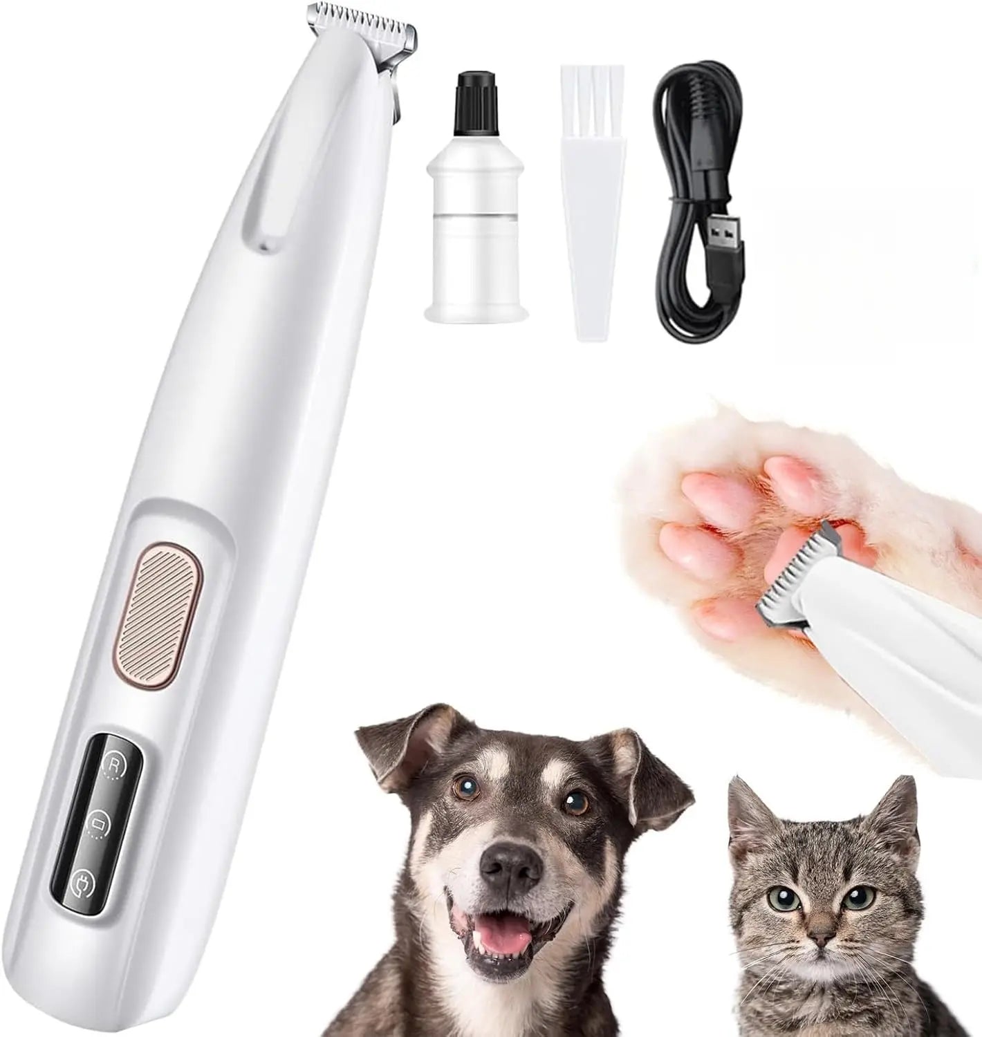 Cordless Pet Grooming Clippers – Rechargeable Dog & Cat Hair Trimmer with LED Light, Low Noise Paw Shaver, Waterproof Grooming Tool