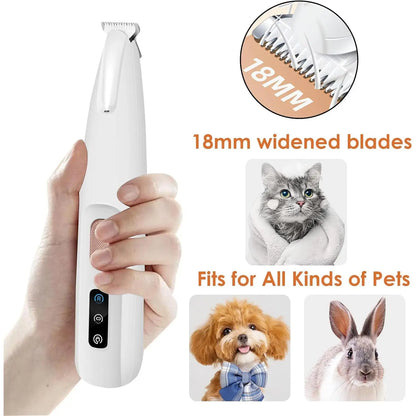 Cordless Pet Grooming Clippers – Rechargeable Dog & Cat Hair Trimmer with LED Light, Low Noise Paw Shaver, Waterproof Grooming Tool