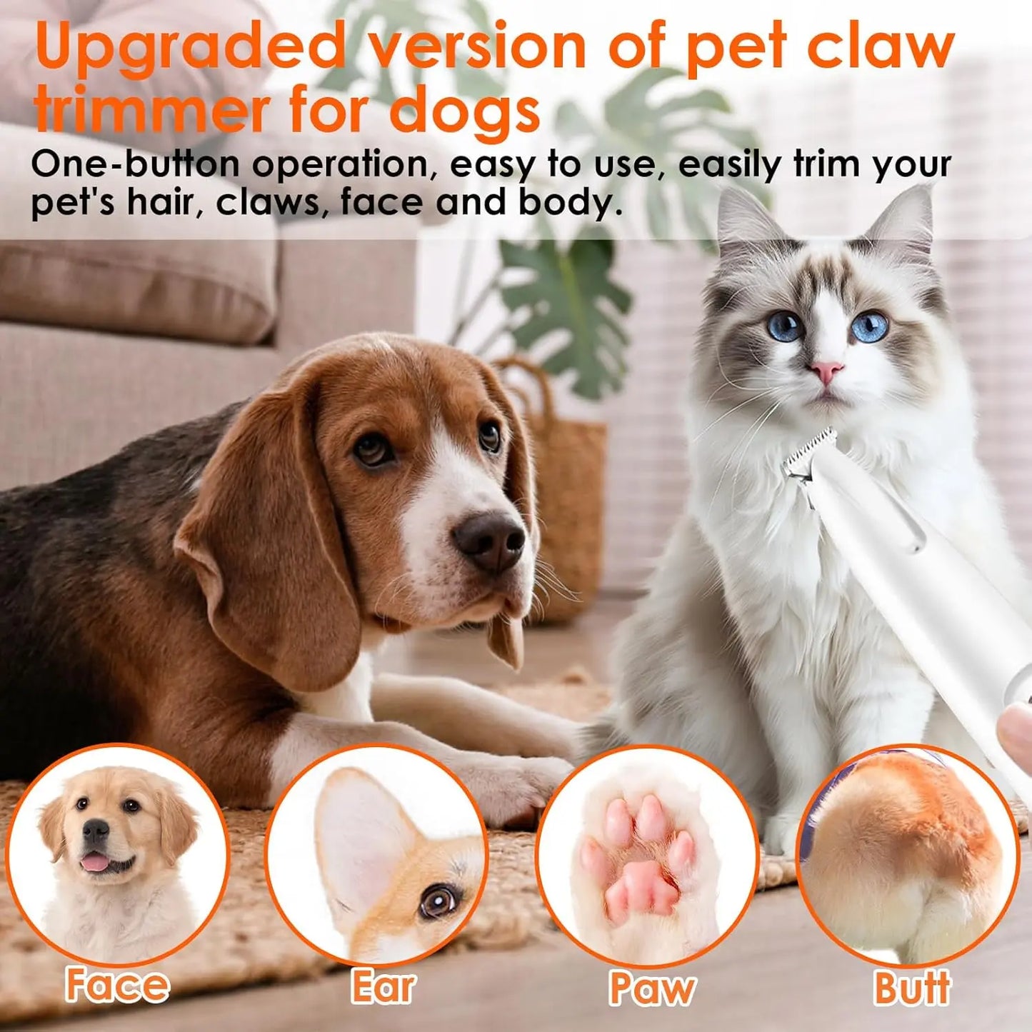 Cordless Pet Grooming Clippers – Rechargeable Dog & Cat Hair Trimmer with LED Light, Low Noise Paw Shaver, Waterproof Grooming Tool