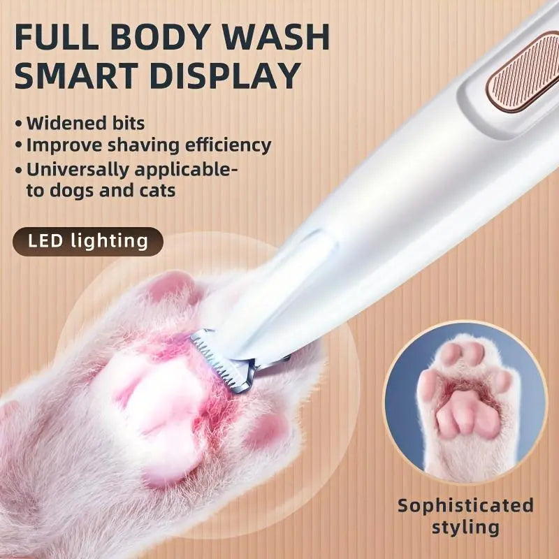 Cordless Pet Grooming Clippers – Rechargeable Dog & Cat Hair Trimmer with LED Light, Low Noise Paw Shaver, Waterproof Grooming Tool