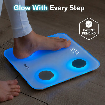 Alcedo Bluetooth Smart Scale – Digital Weight Scale with Body Fat & BMI Tracking, 7-Color Glowing Display and App-Based Body Composition Analysis