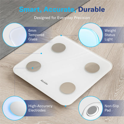 Alcedo Bluetooth Smart Scale – Digital Weight Scale with Body Fat & BMI Tracking, 7-Color Glowing Display and App-Based Body Composition Analysis
