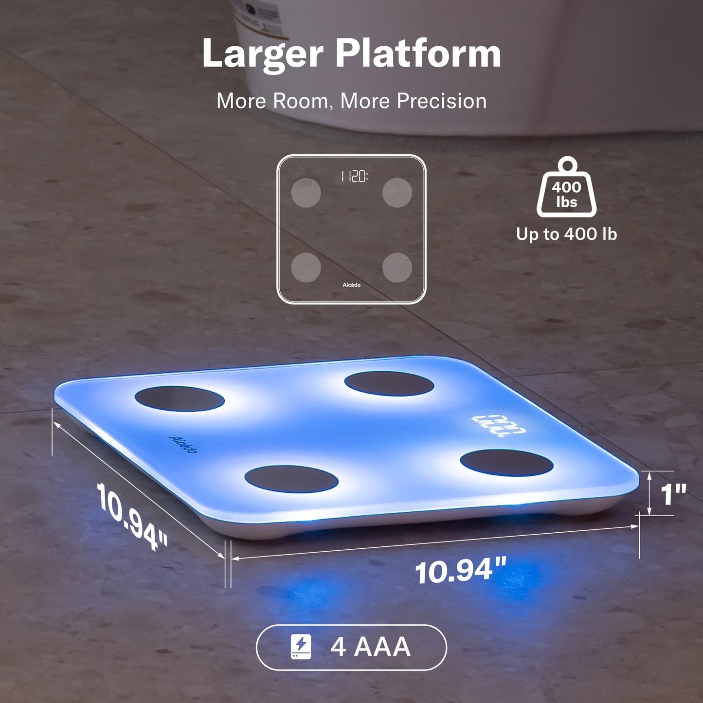 Alcedo Bluetooth Smart Scale – Digital Weight Scale with Body Fat & BMI Tracking, 7-Color Glowing Display and App-Based Body Composition Analysis