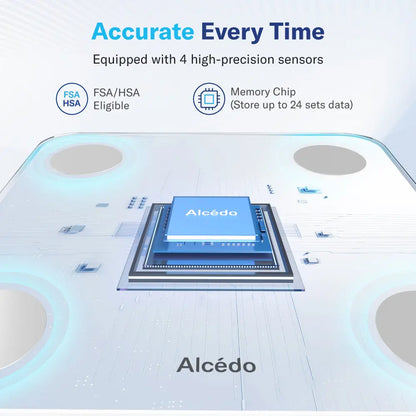 Alcedo Bluetooth Smart Scale – Digital Weight Scale with Body Fat & BMI Tracking, 7-Color Glowing Display and App-Based Body Composition Analysis