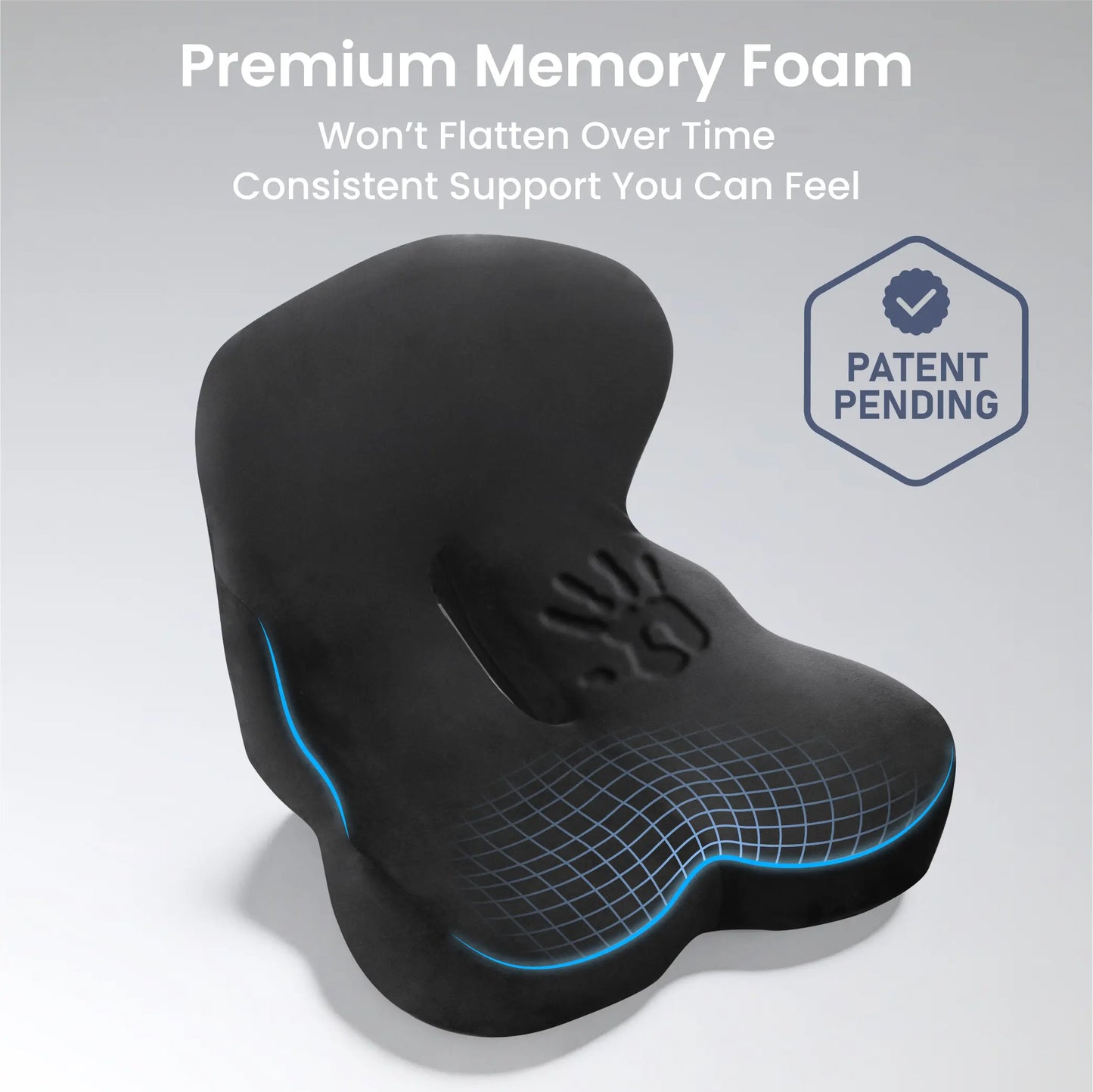 Alcedo Ergonomic Seat Cushion – Memory Foam Office Chair & Car Cushion with Tailbone Support, Pressure Relief Design and Washable Cover