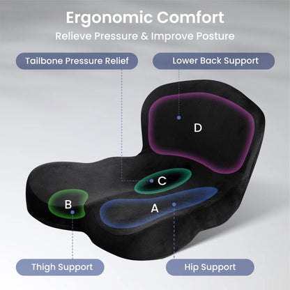 Alcedo Ergonomic Seat Cushion – Memory Foam Office Chair & Car Cushion with Tailbone Support, Pressure Relief Design and Washable Cover