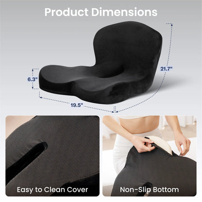 Alcedo Ergonomic Seat Cushion – Memory Foam Office Chair & Car Cushion with Tailbone Support, Pressure Relief Design and Washable Cover