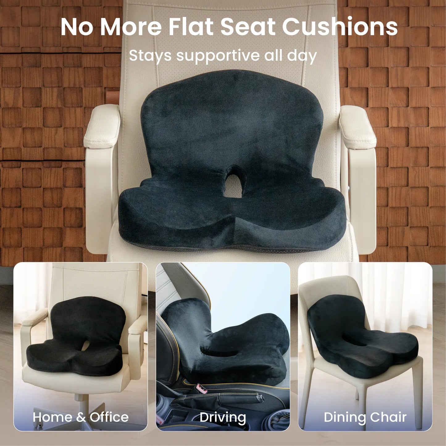 Alcedo Ergonomic Seat Cushion – Memory Foam Office Chair & Car Cushion with Tailbone Support, Pressure Relief Design and Washable Cover