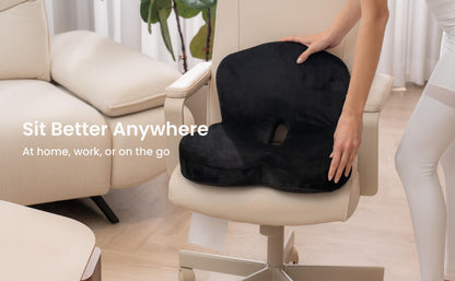 Alcedo Ergonomic Seat Cushion – Memory Foam Office Chair & Car Cushion with Tailbone Support, Pressure Relief Design and Washable Cover