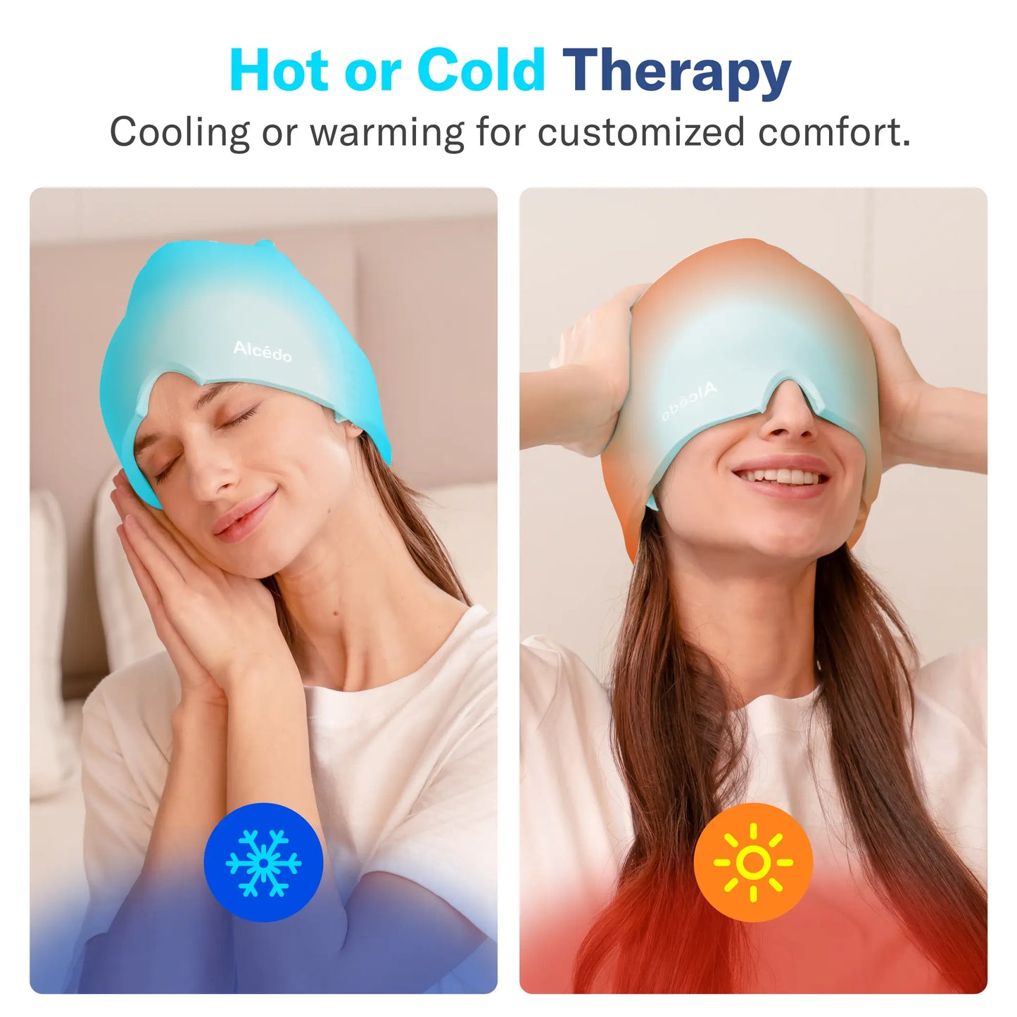 Alcedo Headache Relief Ice Cap – Reusable Hot & Cold Therapy Gel Mask for Migraine, Sinus Pressure, Puffy Eyes and Stress Relaxation