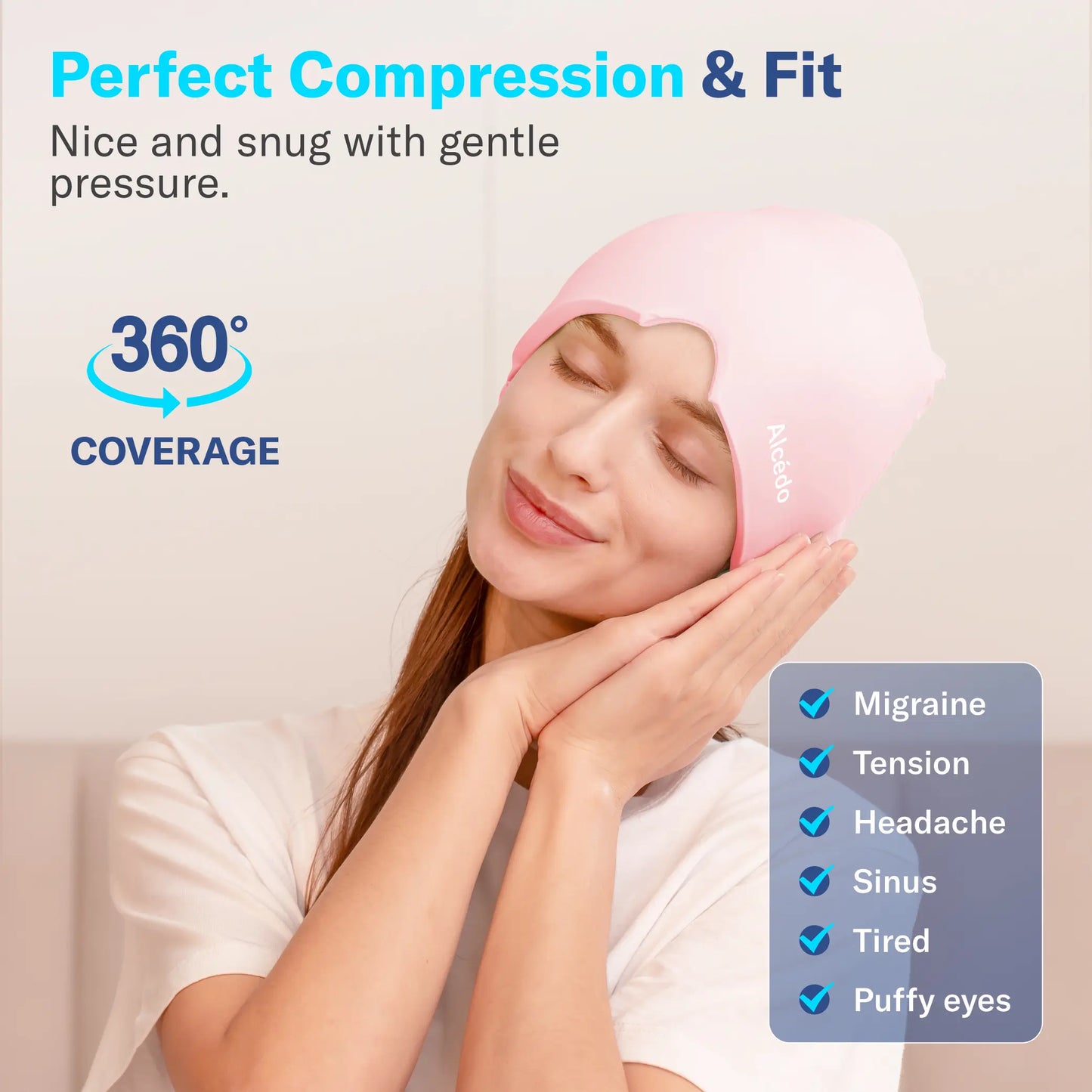 Alcedo Headache Relief Ice Cap – Reusable Hot & Cold Therapy Gel Mask for Migraine, Sinus Pressure, Puffy Eyes and Stress Relaxation