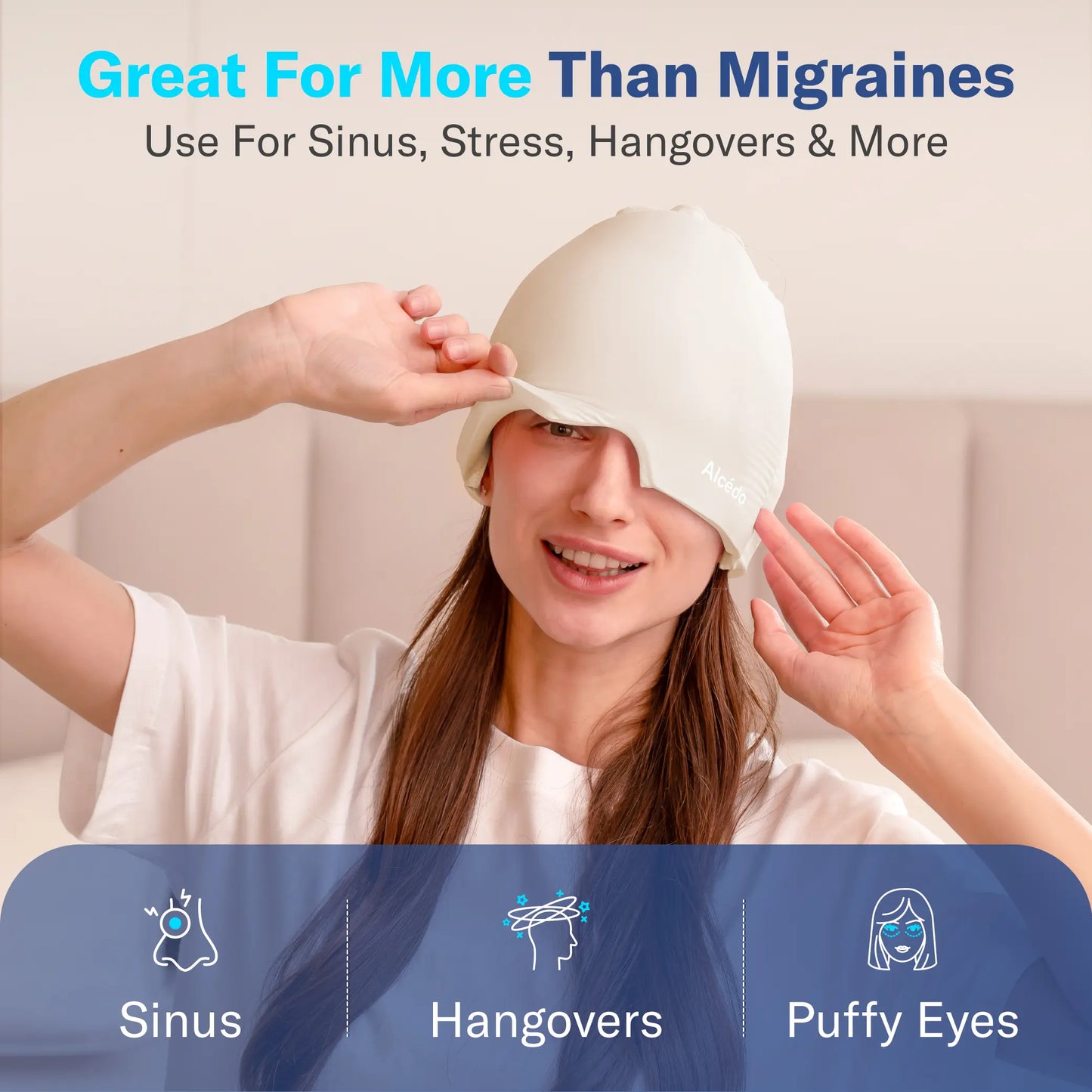 Alcedo Headache Relief Ice Cap – Reusable Hot & Cold Therapy Gel Mask for Migraine, Sinus Pressure, Puffy Eyes and Stress Relaxation